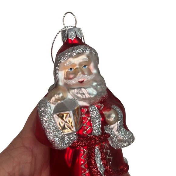 Vintage Blown Glass Santa Claus Ornament With Red Robe & Glitter Accents - Picture 5 of 6